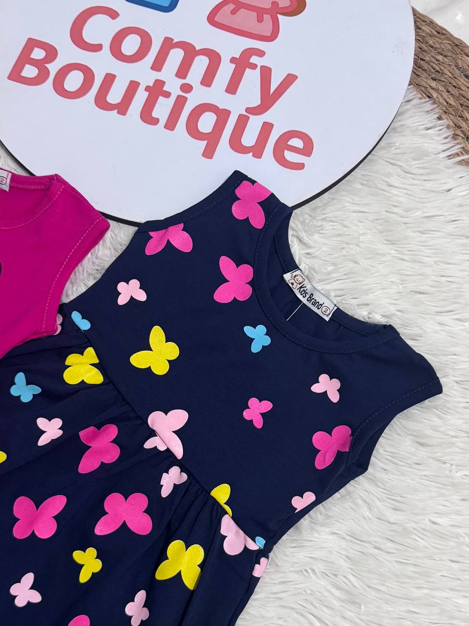 Girls Sleeveless Cotton Summer Dress – Butterfly & Floral Print | Soft & Comfortable