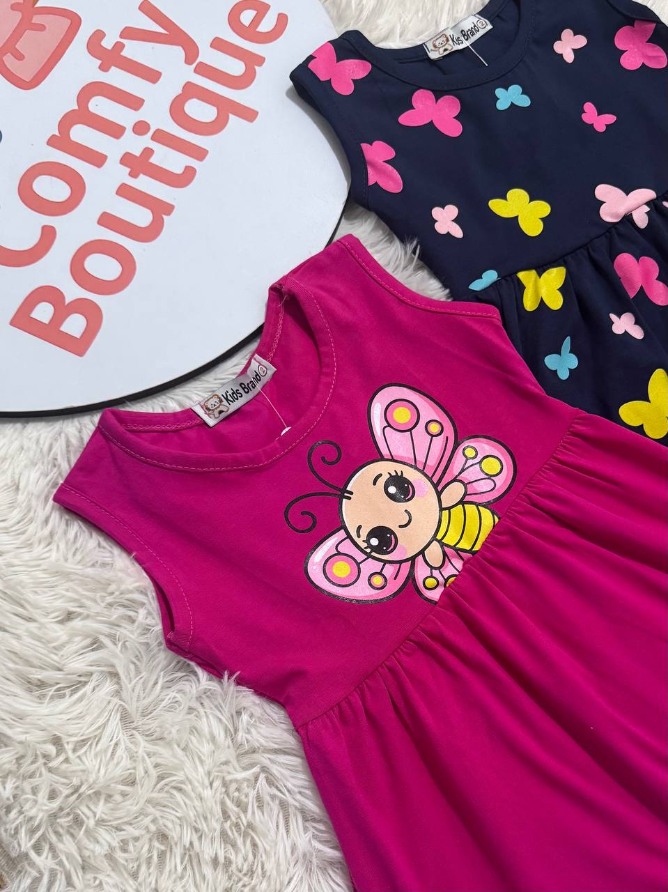 Girls Sleeveless Cotton Summer Dress – Butterfly & Floral Print | Soft & Comfortable