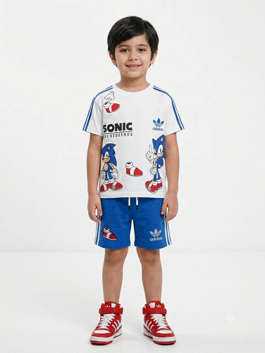Boys Sonic Cotton T-Shirt & Shorts Set – Soft Summer Outfit for Kids