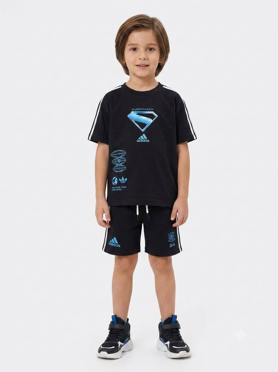 Boys Superman Cotton T-Shirt & Shorts Set – Soft Summer Outfit for Kids