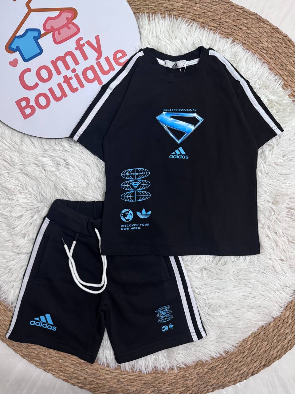 Boys Superman Cotton T-Shirt & Shorts Set – Soft Summer Outfit for Kids