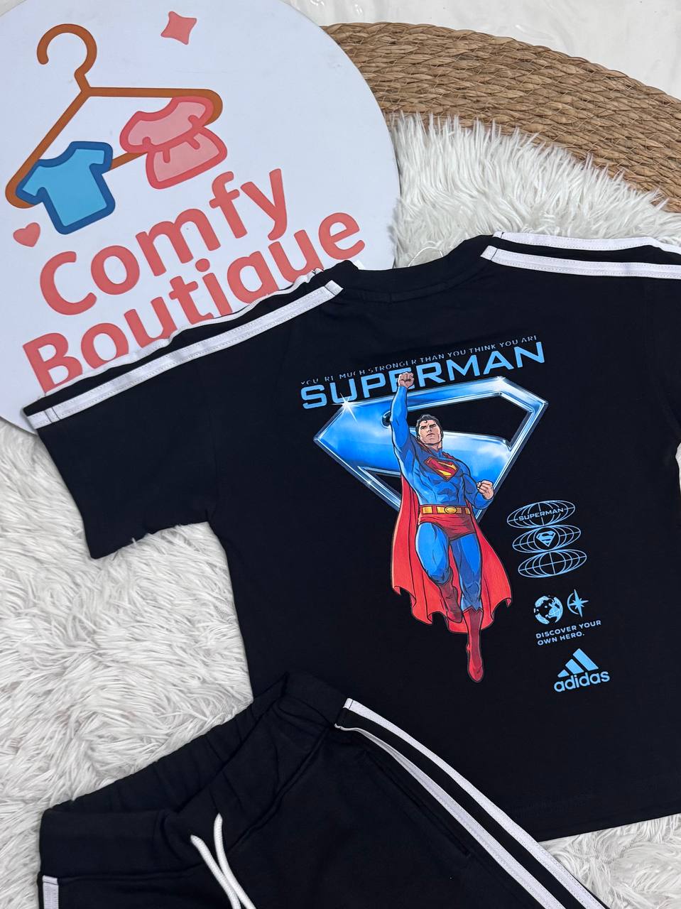 Boys Superman Cotton T-Shirt & Shorts Set – Soft Summer Outfit for Kids