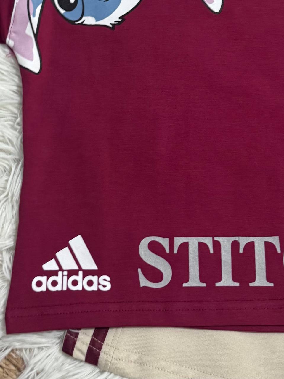 Girls Stitch Cotton Two-Piece Set – Burgundy Top & Beige Pants