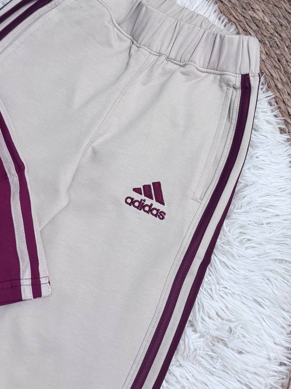 Girls Stitch Cotton Two-Piece Set – Burgundy Top & Beige Pants