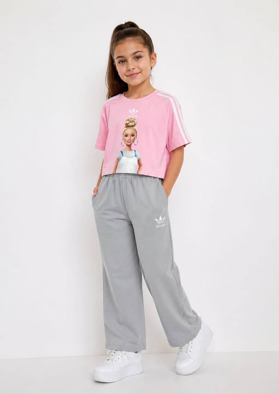 Girls Barbie Cotton T-Shirt & Wide Leg Pants Set – Trendy Casual Outfit
