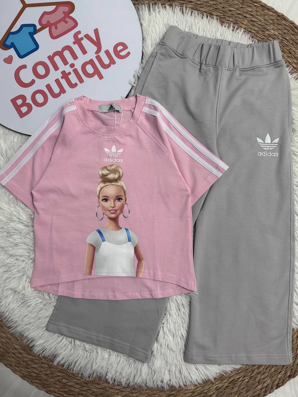 Girls Barbie Cotton T-Shirt & Wide Leg Pants Set – Trendy Casual Outfit