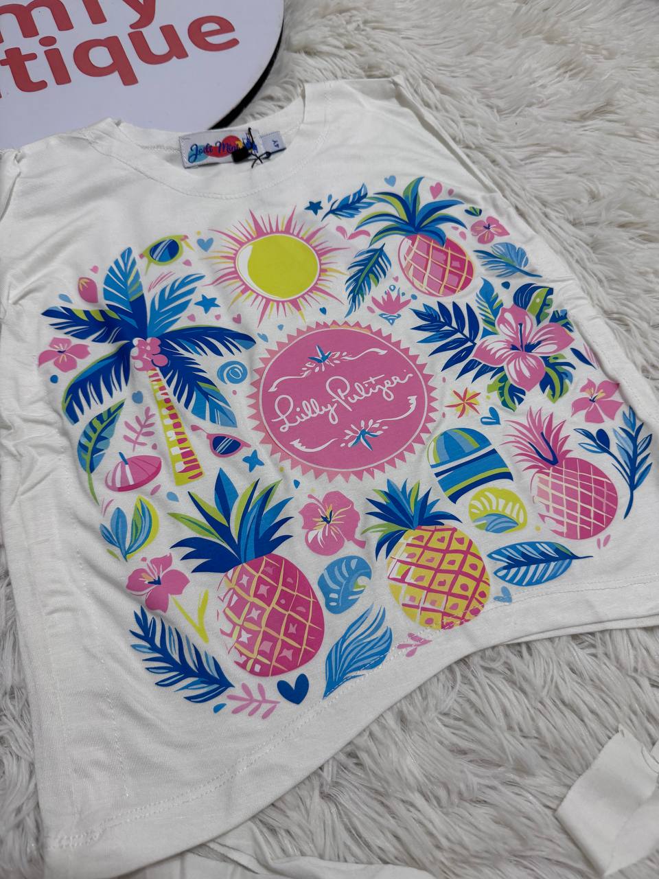 Girls Tropical Pineapple Graphic Sleeveless Top | White Summer Tank | Casual Kids T-Shirt