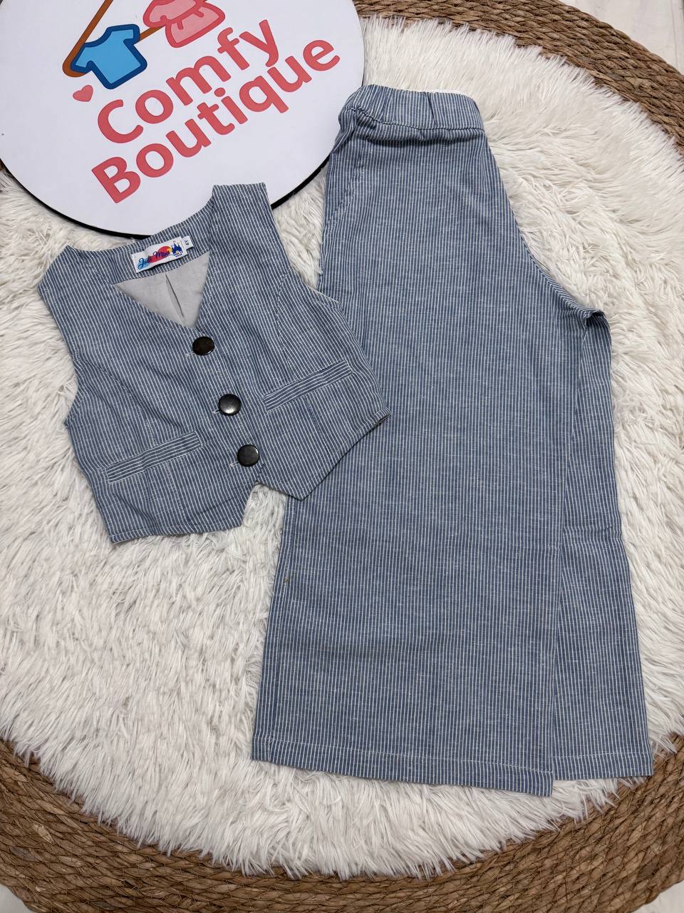 Girls Ribbed Vest & Wide Leg Pants Set | Light Blue | Sleeveless Summer Co-ord Outfit