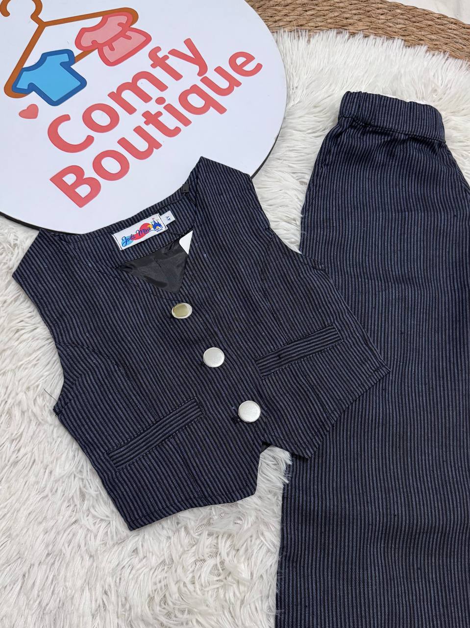 Girls Ribbed Vest & Wide Leg Pants Set |NavyBlue | Sleeveless Summer Co-ord Outfit