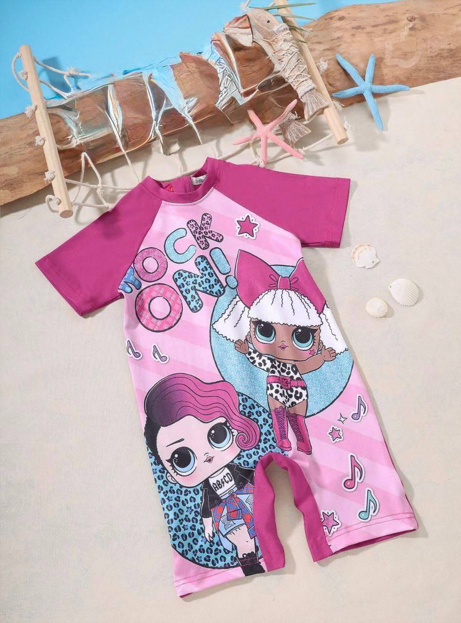 Girls LOL Surprise Summer Romper – Pink Cartoon One-Piece Cotton Jumpsuit