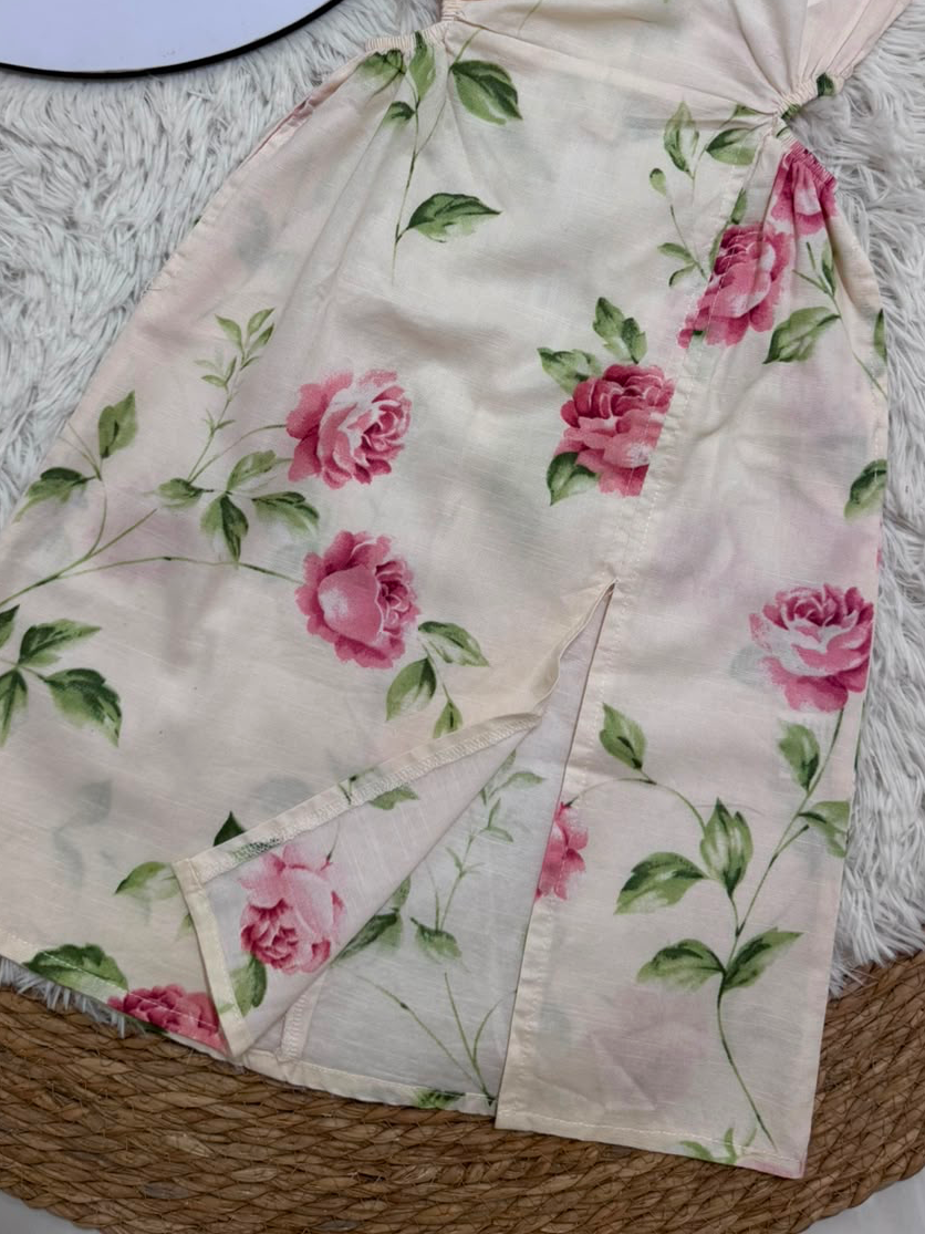 Girls’ Pink Floral Sleeveless Dress – Elegant Summer A-Line Dress