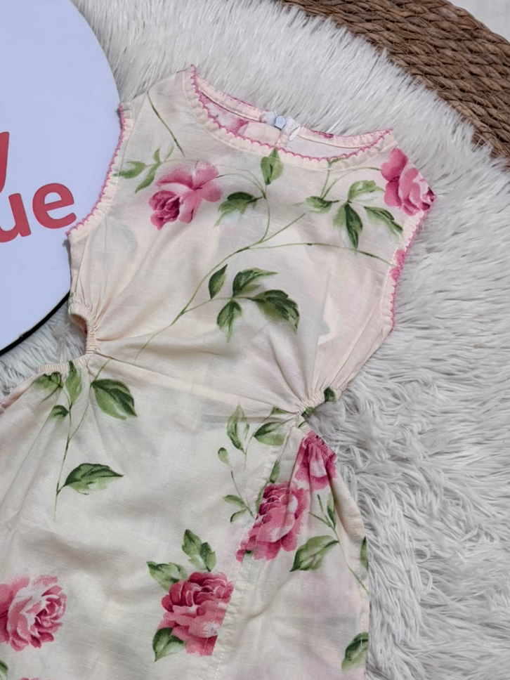 Girls’ Pink Floral Sleeveless Dress – Elegant Summer A-Line Dress