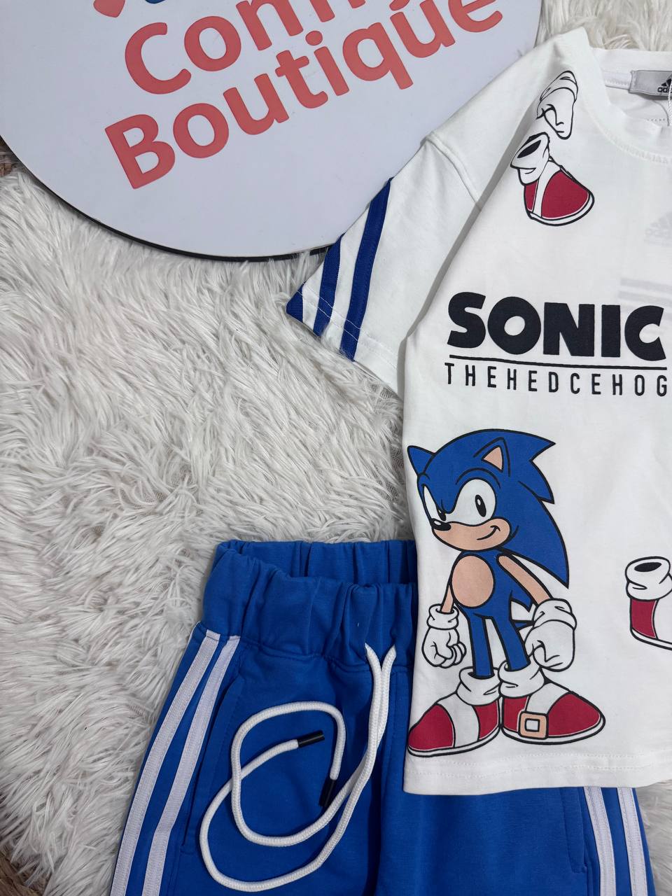 Boys Sonic the Hedgehog Cotton T-Shirt & Shorts Set – White & Blue Code WR011B