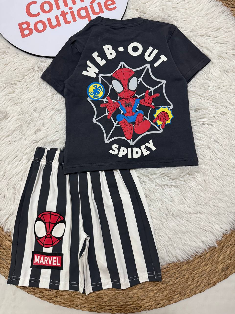 Boys Cotton Summer Set – Graphic Print T-Shirt & Shorts | Spider & Construction Designs | Pack of 2 Code WR008B