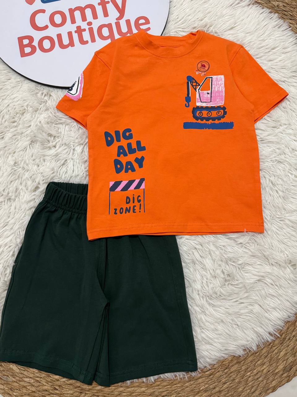 Boys Cotton Summer Set – Graphic Print T-Shirt & Shorts | Spider & Construction Designs | Pack of 2 Code WR008B