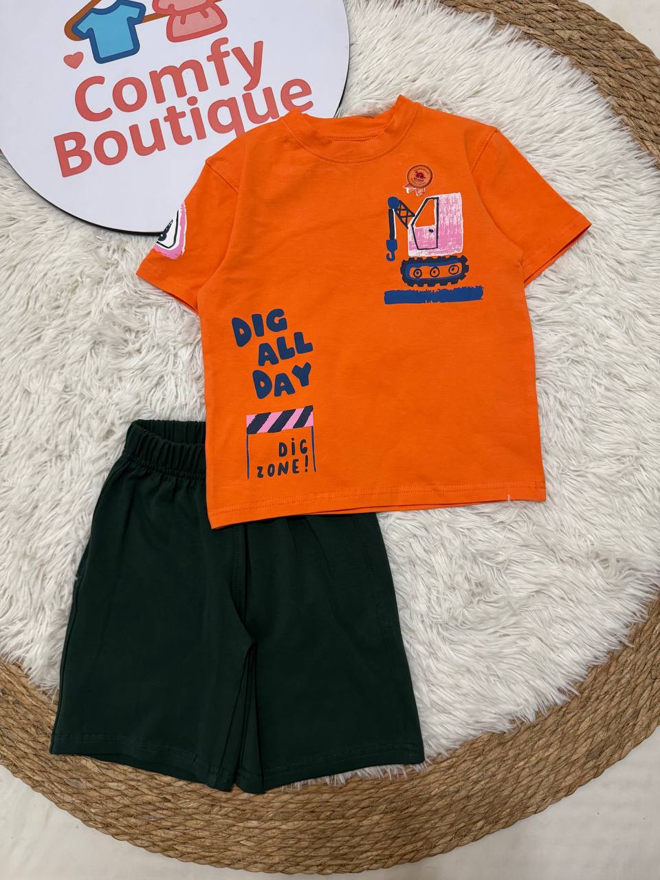Boys Cotton Summer Set – Graphic Print T-Shirt & Shorts | Spider & Construction Designs | Pack of 2 Code WR008B