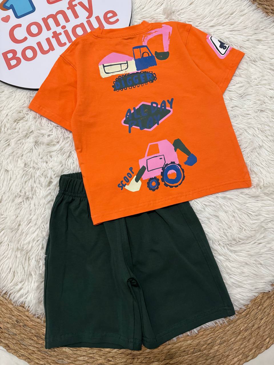 Boys Cotton Summer Set – Graphic Print T-Shirt & Shorts | Spider & Construction Designs | Pack of 2 Code WR008B