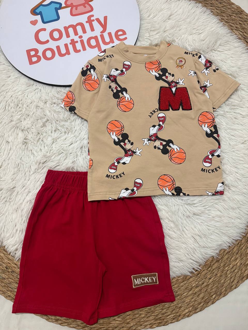 Boys Dinosaur Print Summer Outfit – Blue Cotton T-Shirt & Brown Striped Short Pack of 2 WR007B