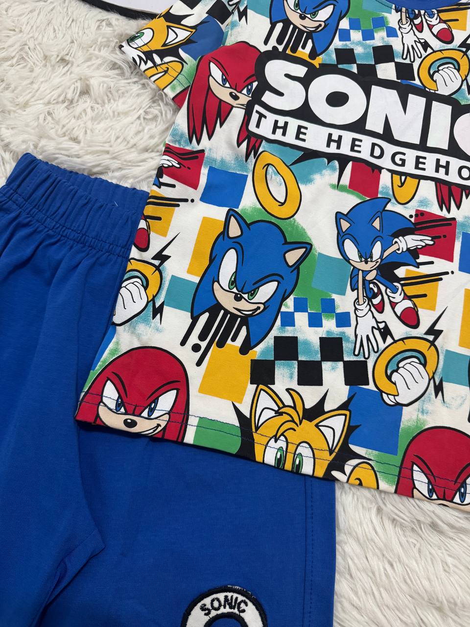 Boys Sonic the Hedgehog Summer Set – Cartoon Printed T-Shirt & Blue Cotton Shorts | Kids Outfit WR006B