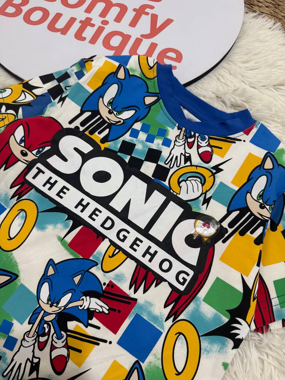 Boys Sonic the Hedgehog Summer Set – Cartoon Printed T-Shirt & Blue Cotton Shorts | Kids Outfit WR006B