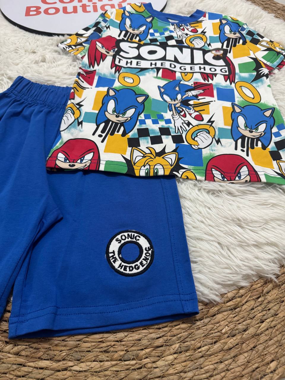 Boys Sonic the Hedgehog Summer Set – Cartoon Printed T-Shirt & Blue Cotton Shorts | Kids Outfit WR006B
