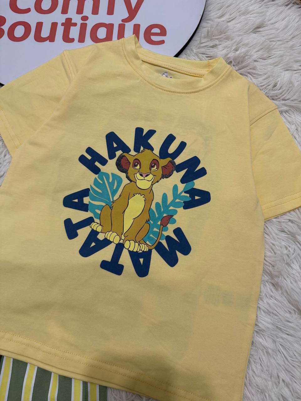 Disney Lion King Hakuna Matata Boys Summer Set – Yellow Cotton T-Shirt & Striped Shorts | Kids Outfit