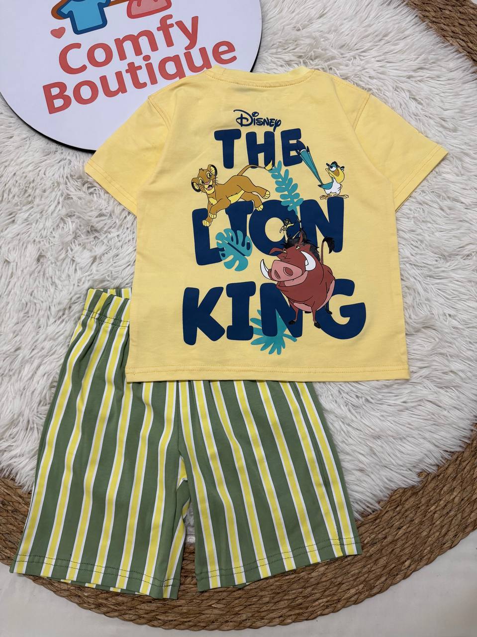 Disney Lion King Hakuna Matata Boys Summer Set – Yellow Cotton T-Shirt & Striped Shorts | Kids Outfit