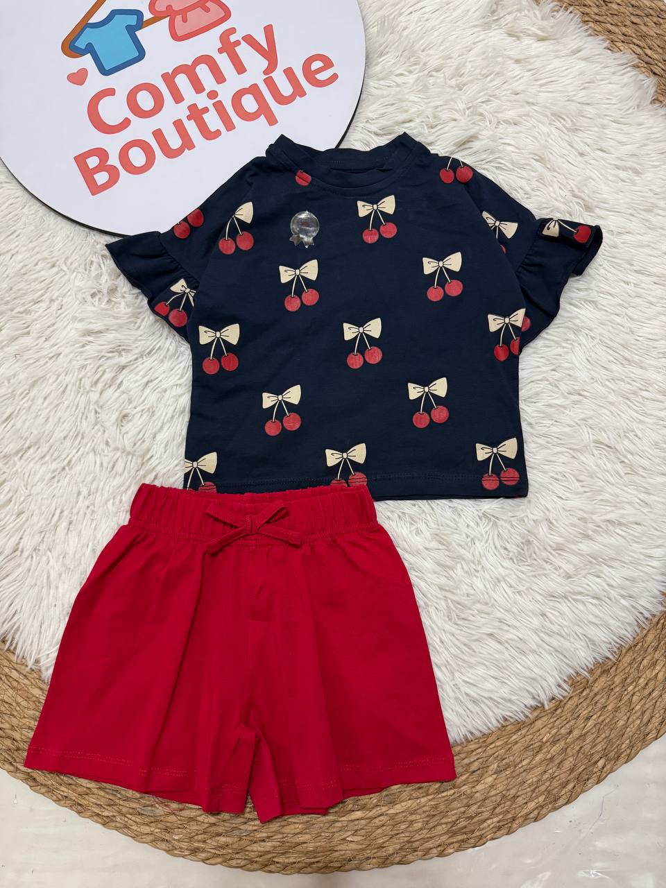Girls Pink Cartoon Summer Outfit Set – Cotton T-Shirt & Printed Shorts | WR003G Cute Toddler & Kids Clothing