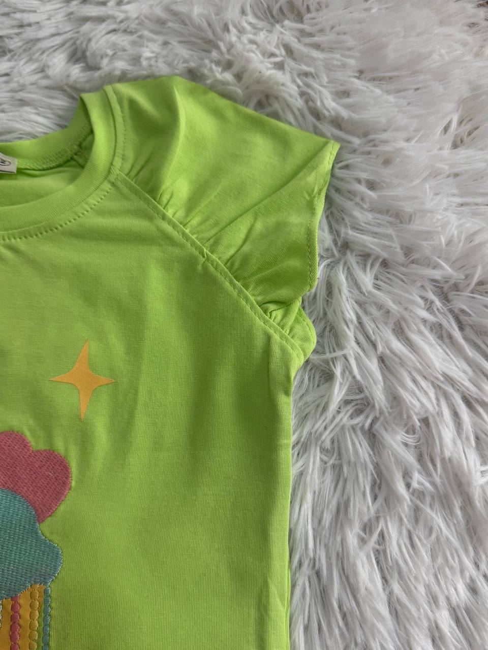 Girls Ice Cream Summer Outfit – Mint Ruffle Sleeve Top & Pink Shorts | Cute Cotton Set KB004G