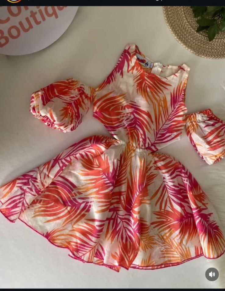 Girls Tropical Print Cold Shoulder Dress – Summer Cotton Party Dress with Puff Sleeves | JM3608
