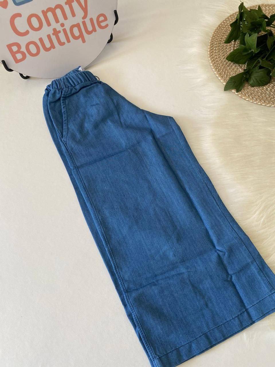 Girls Chambray Wide Leg Pants – Casual Summer Trousers |JM1016
