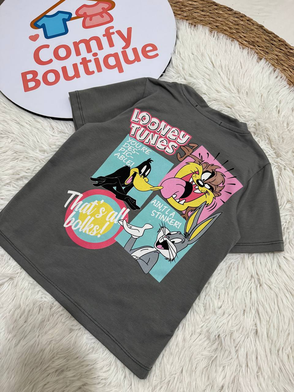(Pack of 2) Boys Looney Tunes Graphic T-Shirt – Kids Cotton Summer Tee (Blue & Grey) | WM005B