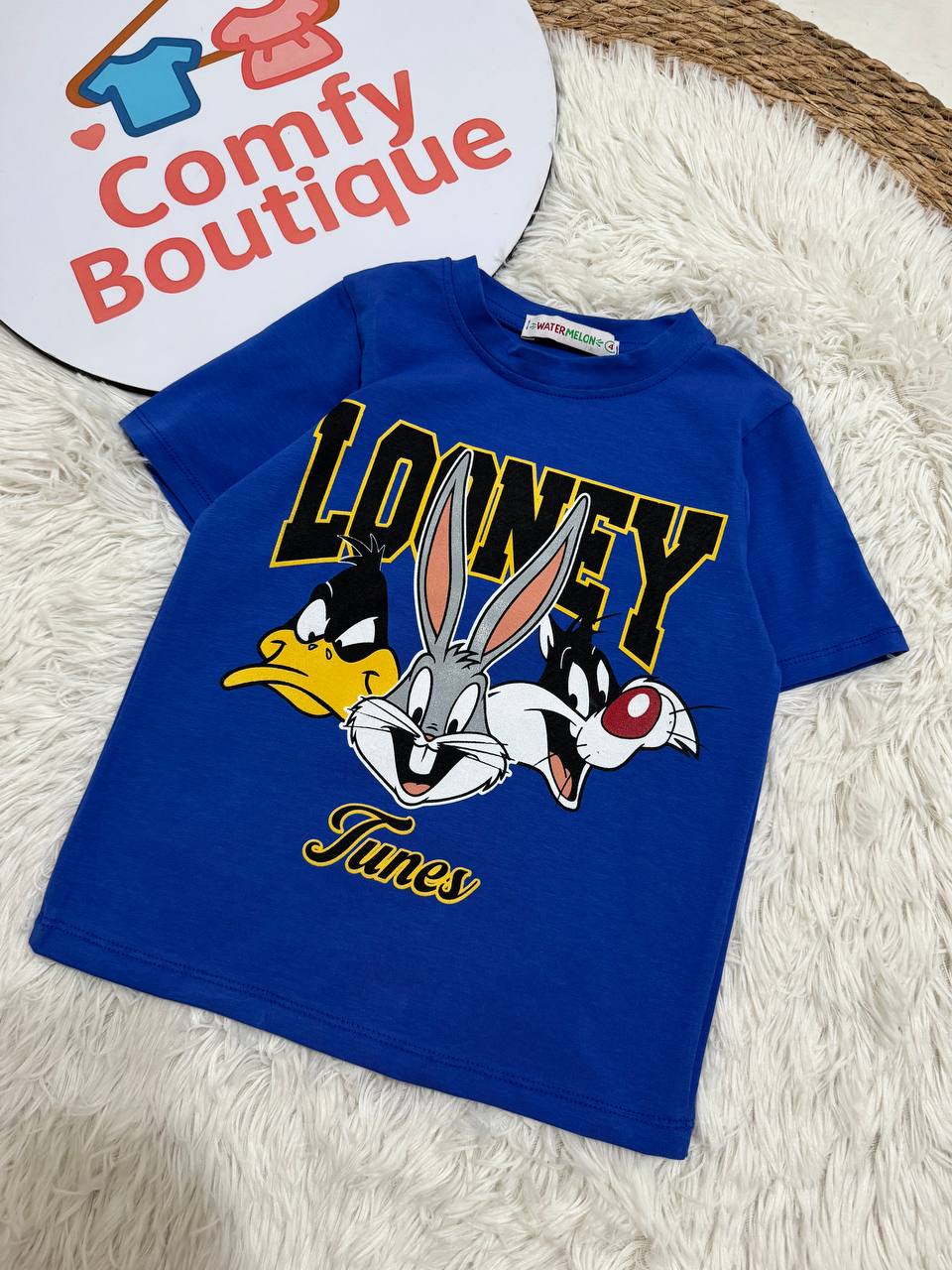 (Pack of 2) Boys Looney Tunes Graphic T-Shirt – Kids Cotton Summer Tee (Blue & Grey) | WM005B
