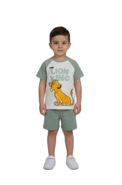 Disney The Lion King Boys’ Summer T-Shirt & Shorts Set – Green Simba 2-Piece Outfit