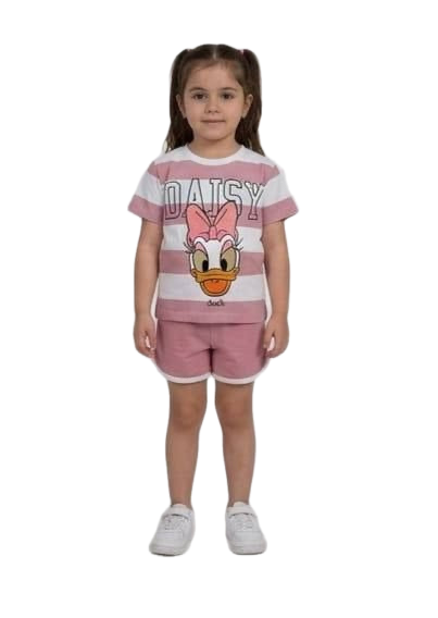 Disney Daisy Duck Girls’ Summer T-Shirt & Shorts Set – Pink Striped 2