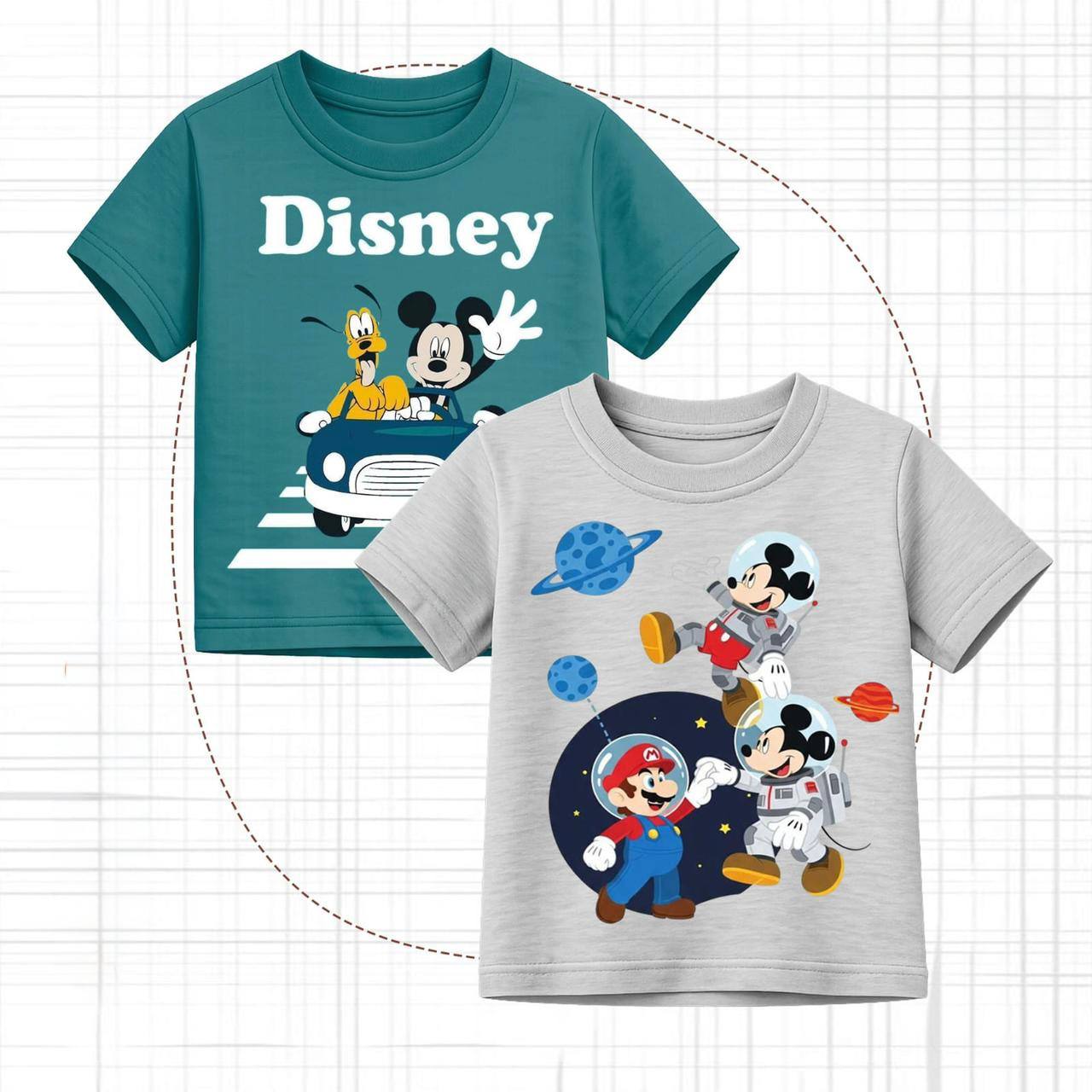 Disney Mickey Mouse Boys T-Shirt Set – 2-Pack Kids Short Sleeve Graphic Tees with Mickey, Pluto & Space Print | Summer Cotton Tops for Boys
