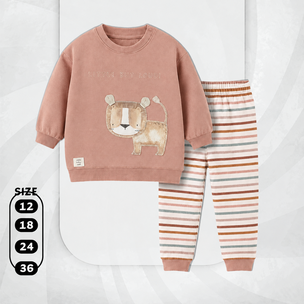 Baby Boys' "Little But Loud" Lion 2-Piece Set – Rose Sweatshirt & Striped Joggers : KZ1-006B