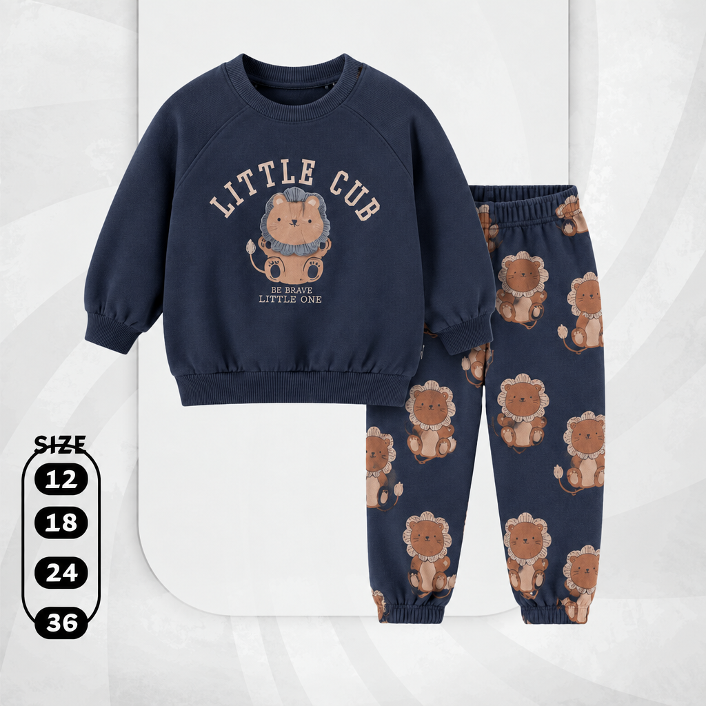 Baby Boys' "Little Cub" Lion 2-Piece Set – Navy Sweatshirt & Lion Print Joggers : KZ1-007B