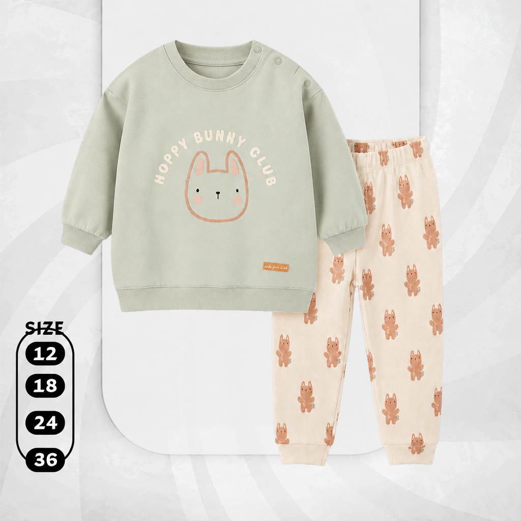 Baby Boys' "Hoppy Bunny Club" 2-Piece Set – Sage Sweatshirt & Bunny Print Joggers : KZ1-009B