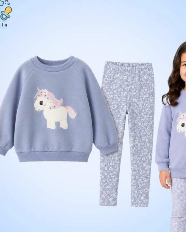 Girls' Unicorn 2-Piece Set – Periwinkle Sweatshirt & Floral Leggings : KZ2-003G