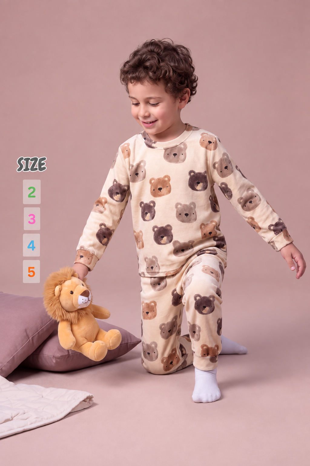 Boys' Teddy Bear Soft Velvet Pajama Set : BK1-004B