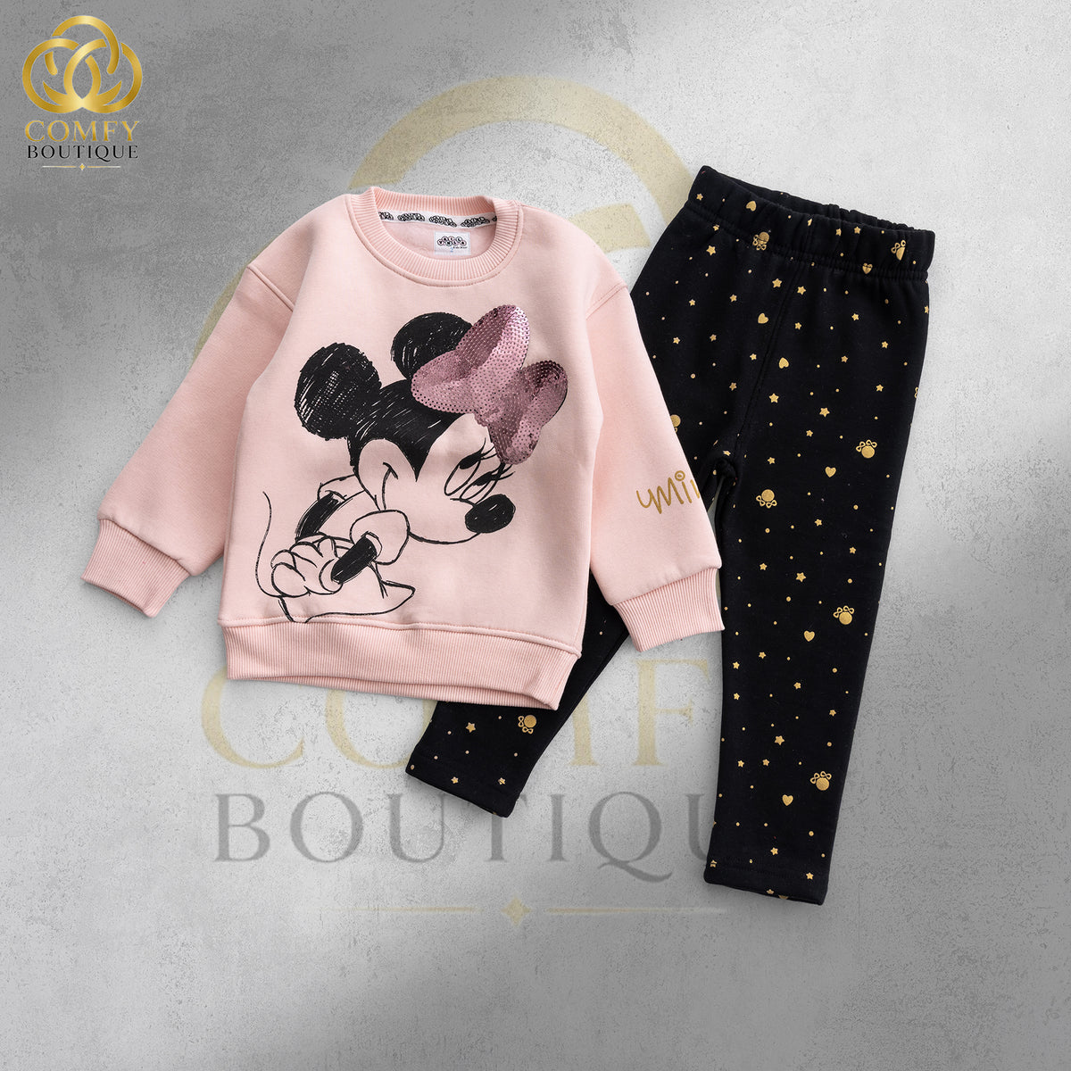 Girls' Minnie Mouse Sequin Bow Fleece Sweatshirt & Pants Set : VA5-003G
