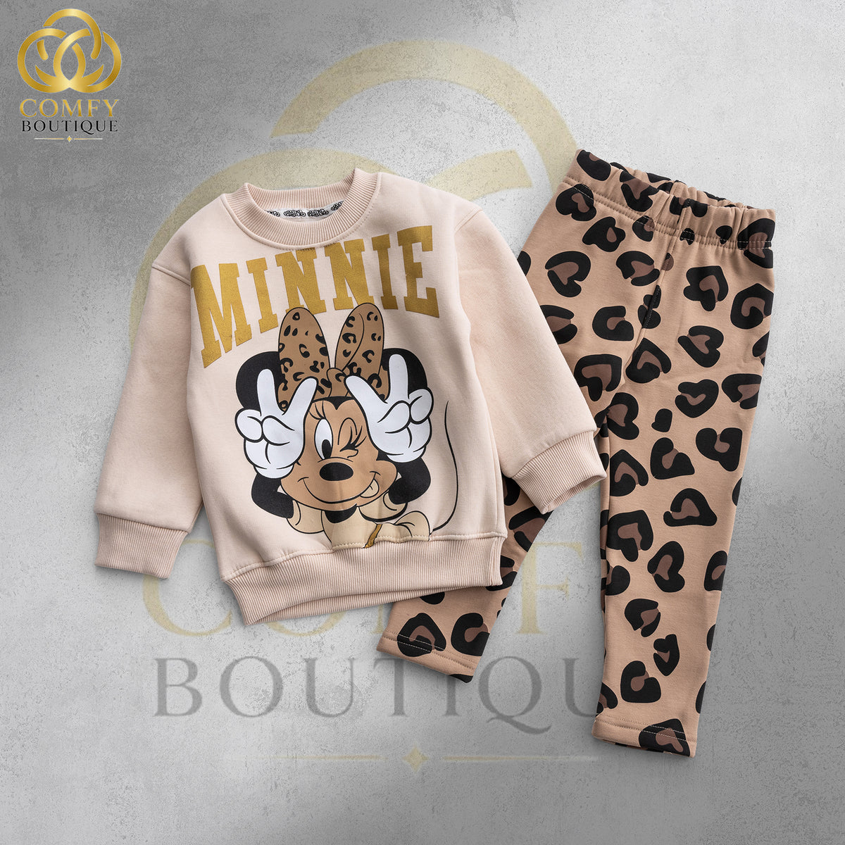 Girls' Minnie Mouse Leopard Print Fleece Sweatshirt & Pants Set : VA5-005G
