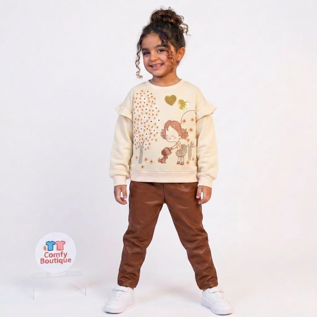Girls' Ruffle Sweatshirt & Faux Leather Pant Two-Piece Set