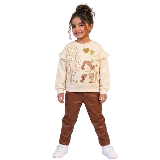 Girls' Ruffle Sweatshirt & Faux Leather Pant Two-Piece Set