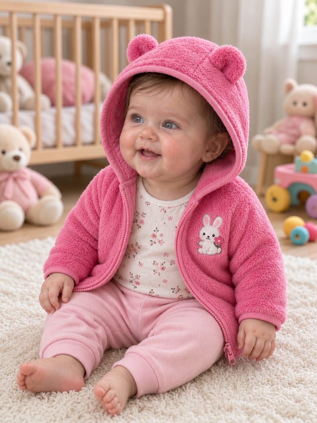 Girls’ Pink Bear Hooded Fleece Set : YM3-004