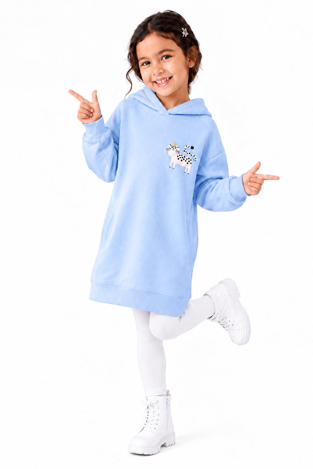 Girls’ Blue Deer Hoodie Dress : PK1-002G