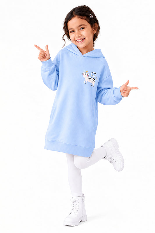 Girls’ Blue Deer Hoodie Dress : PK1-002G