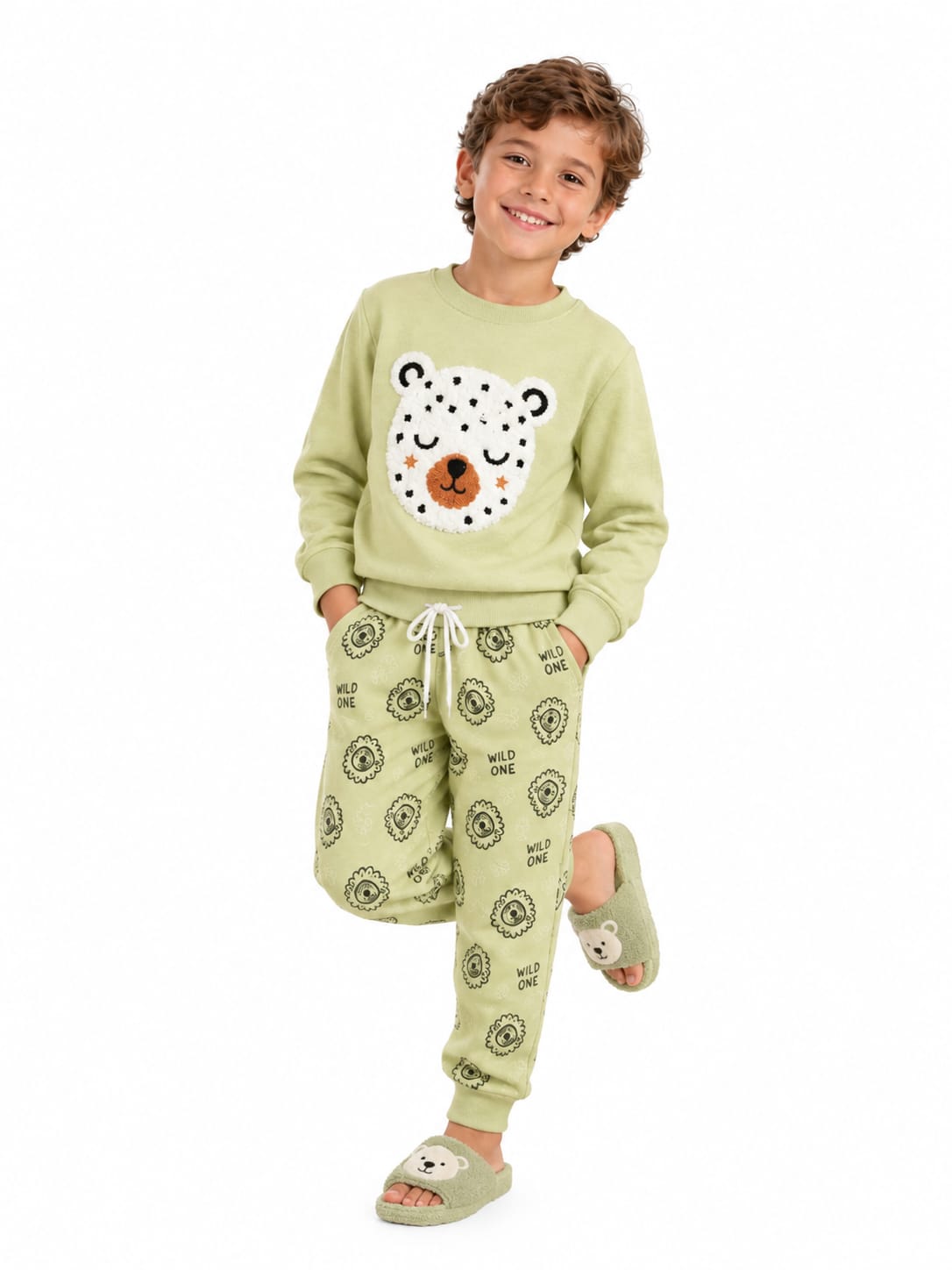 Boys’ Green Bear Pajama Set : VA4-003B