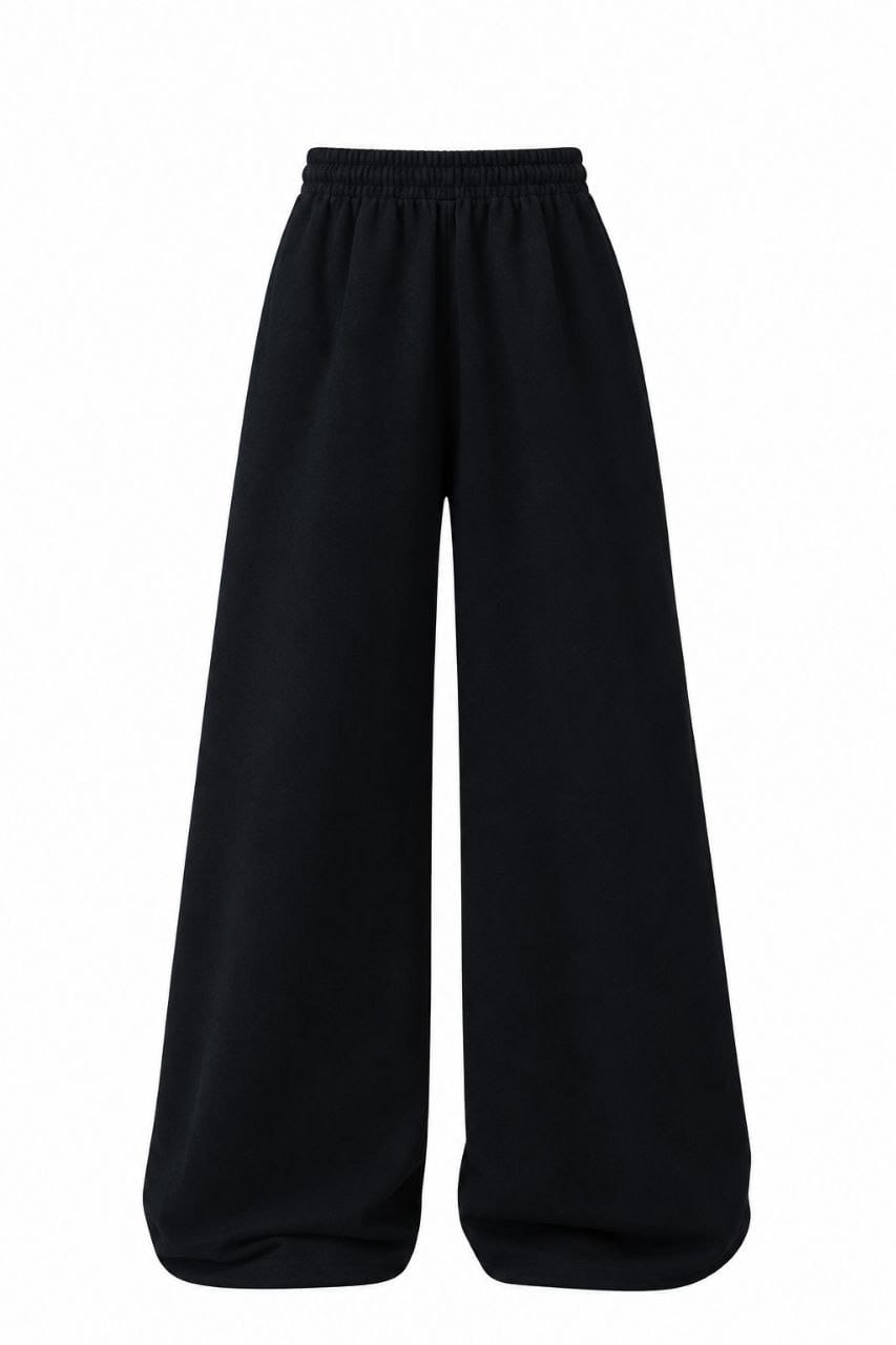 Kids’ Black Wide Leg Sweatpants – High Waisted Relaxed Fit Lounge Pants : CH021BK